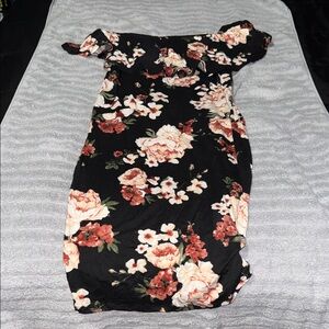 SHEIN Black Floral Strapless Dress